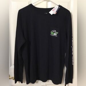 Vineyard Vines Frankenstein Whale Jet Black Long Sleeve Tee Women’s XL